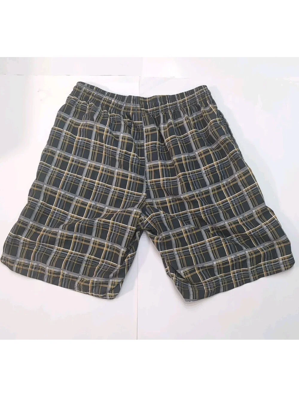 Vintage Nike Board Shorts Gray Plaid Swim Trunks Suit Surf Swoosh Men 32 Bright